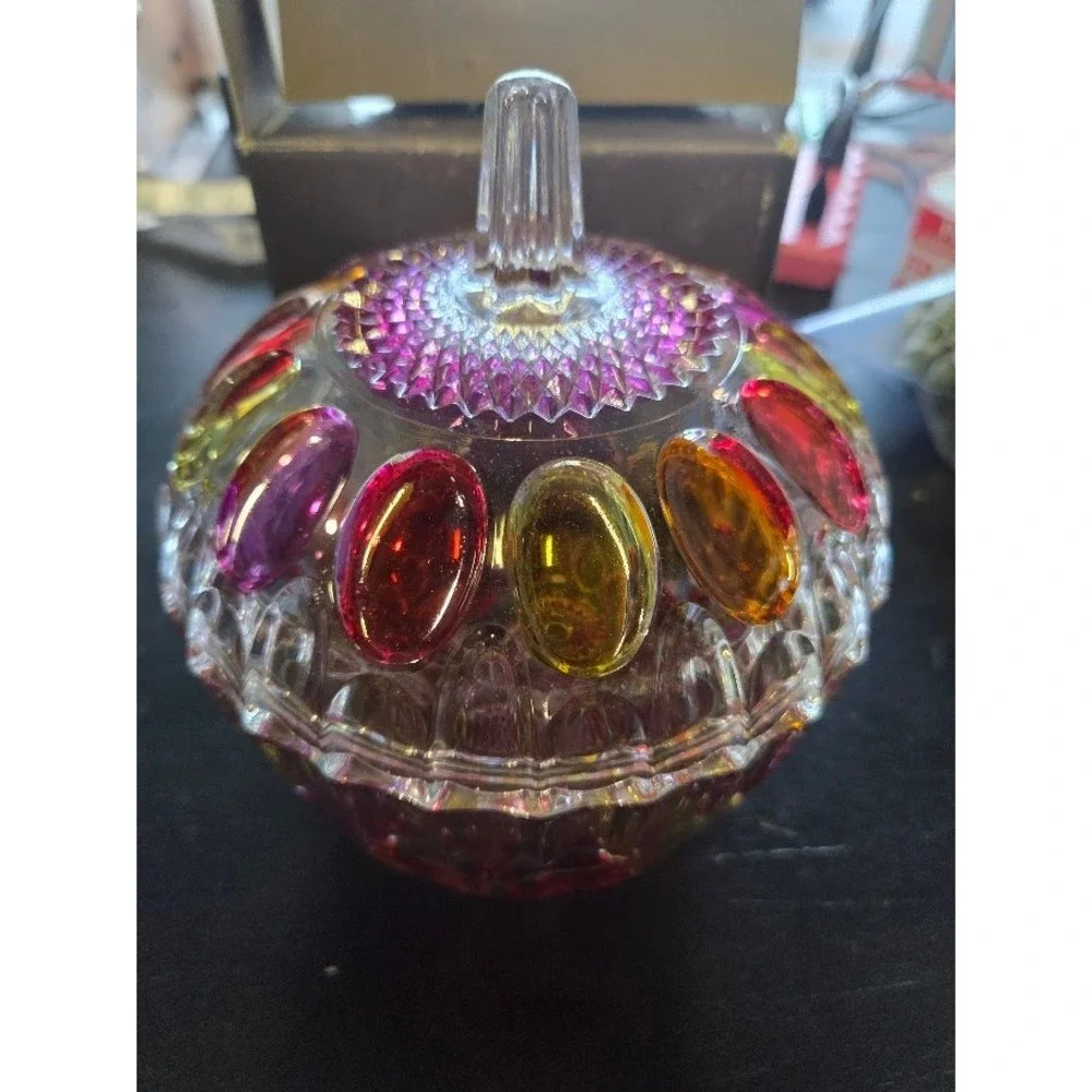 Soga Glass Candy Pot, Showa Retro Multicolored Cut Glass, Vintage Used
